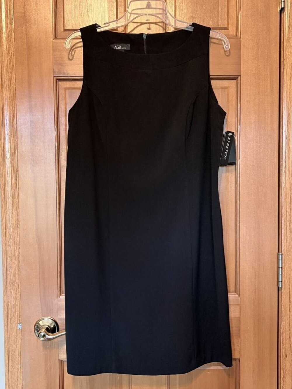 AGB Petite Black Boatneck Sleeveless Midi Shift Dress Size 14P NWT